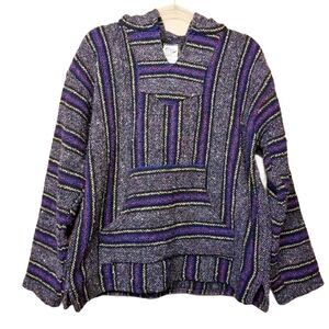 Frank's Textiles | Women's Gray Striped Burlap Pullover Hoodie (Size Large)